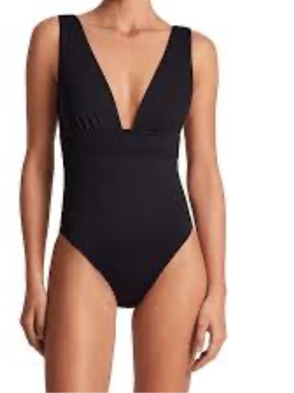 Lauren Ralph Lauren Core Solid Modern Plunge One Piece Swimsuit Sz 4 Nwt Black